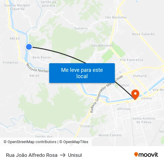 Rua João Alfredo Rosa to Unisul map