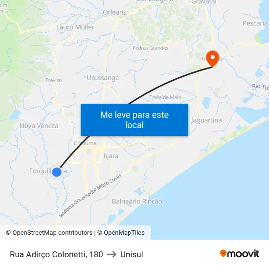 Rua Adirço Colonetti, 180 to Unisul map