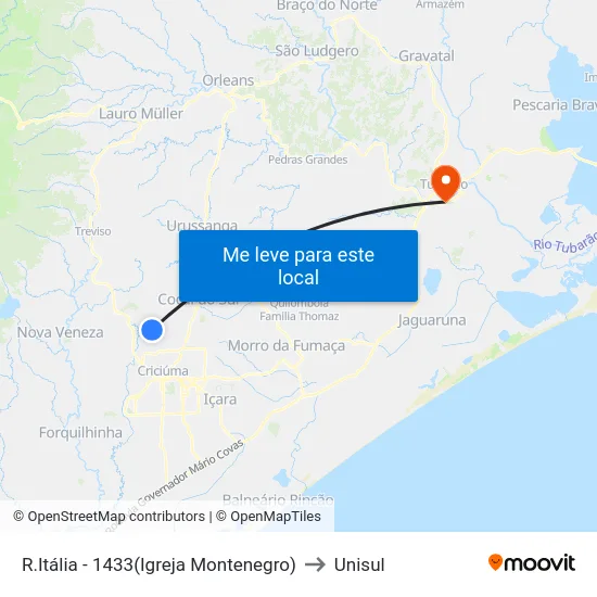 R.Itália - 1433(Igreja Montenegro) to Unisul map