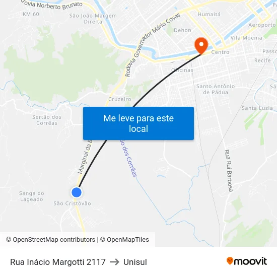 Rua Inácio Margotti 2117 to Unisul map