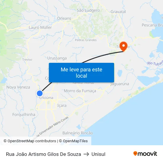 Rua João Artismo Gilos De Souza to Unisul map