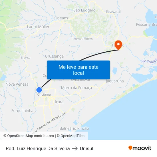 Rod. Luiz Henrique Da Silveira to Unisul map