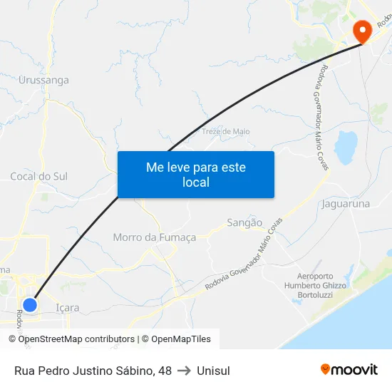 Rua Pedro Justino Sábino, 48 to Unisul map