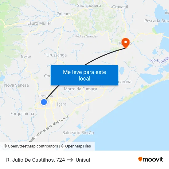 R. Julio De Castilhos, 724 to Unisul map