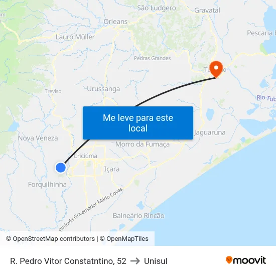 R. Pedro Vitor Constatntino, 52 to Unisul map