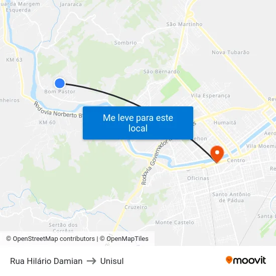 Rua Hilário Damian to Unisul map