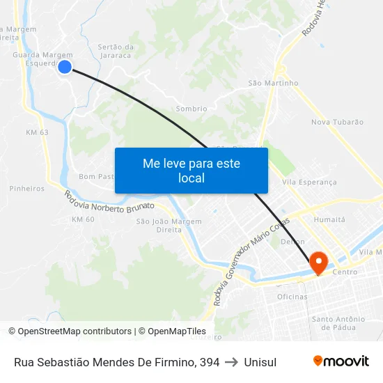 Rua Sebastião Mendes De Firmino, 394 to Unisul map