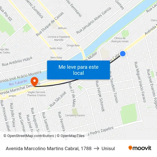 Avenida Marcolino Martins Cabral, 1788 to Unisul map