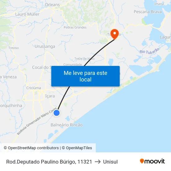 Rod.Deputado Paulino Búrigo, 11321 to Unisul map