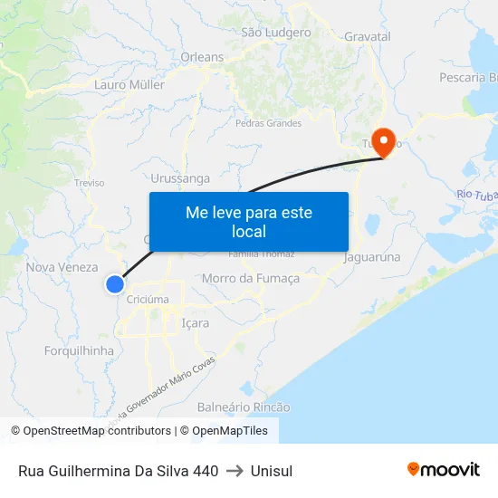 Rua Guilhermina Da Silva 440 to Unisul map