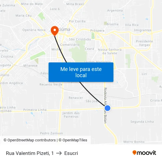 Rua Valentim Pizeti, 1 to Esucri map
