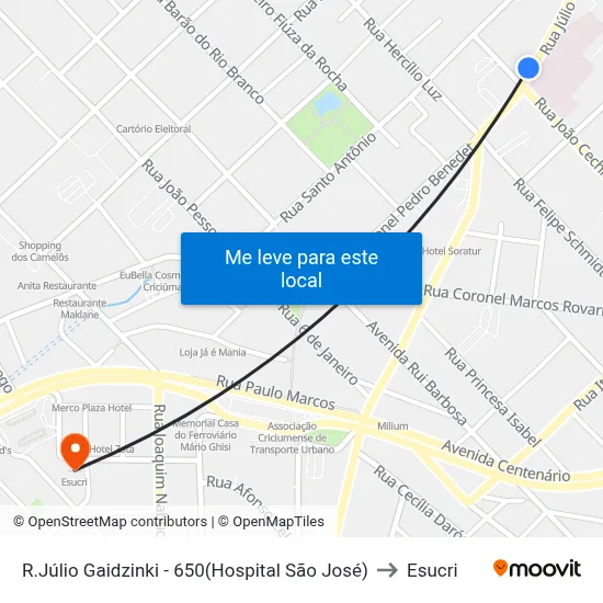 R.Júlio Gaidzinki - 650(Hospital São José) to Esucri map