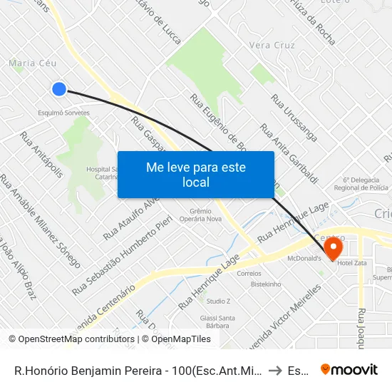 R.Honório Benjamin Pereira - 100(Esc.Ant.Milanez Neto) to Esucri map
