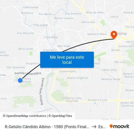 R.Getúlio Cândido Albino - 1580 (Ponto Final Esperança) to Esucri map