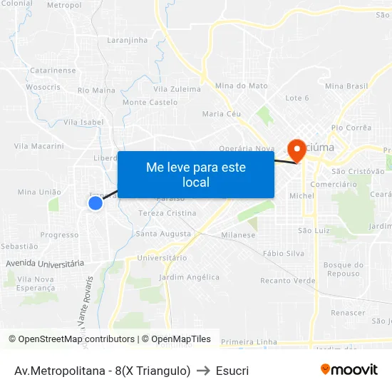 Av.Metropolitana - 8(X Triangulo) to Esucri map