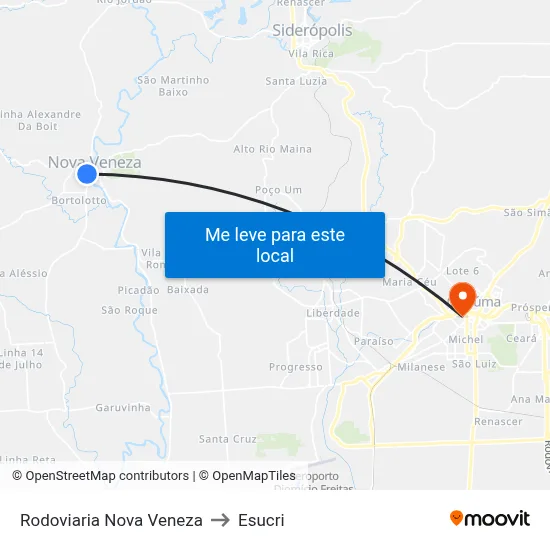 Rodoviaria Nova Veneza to Esucri map