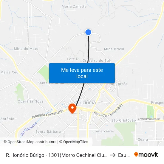 R.Honório Búrigo - 1301(Morro Cechinel Club) to Esucri map