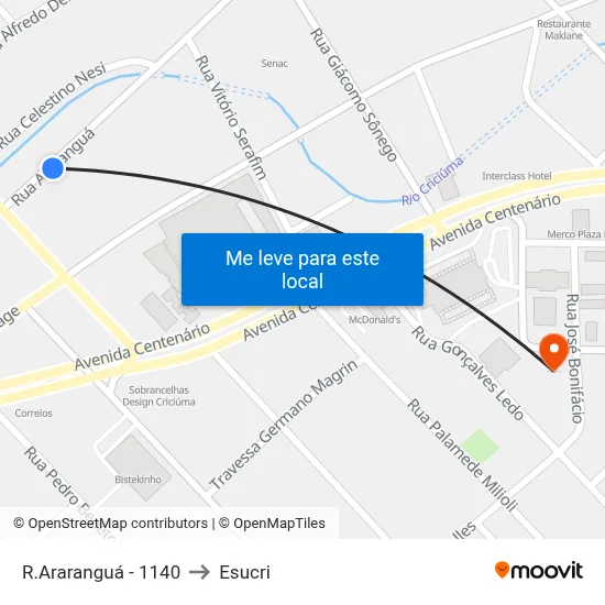 R.Araranguá - 1140 to Esucri map