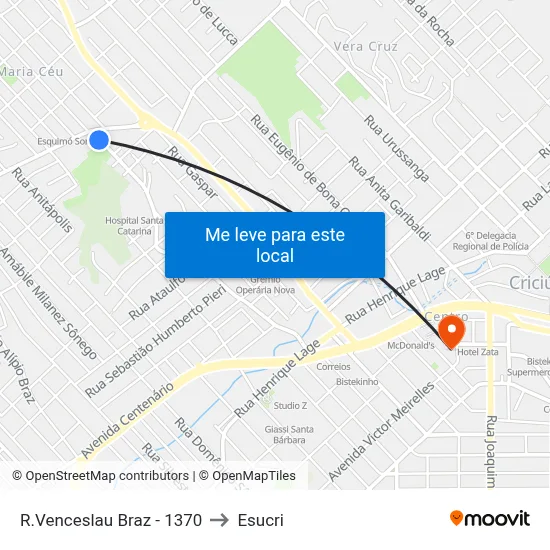 R.Venceslau Braz - 1370 to Esucri map