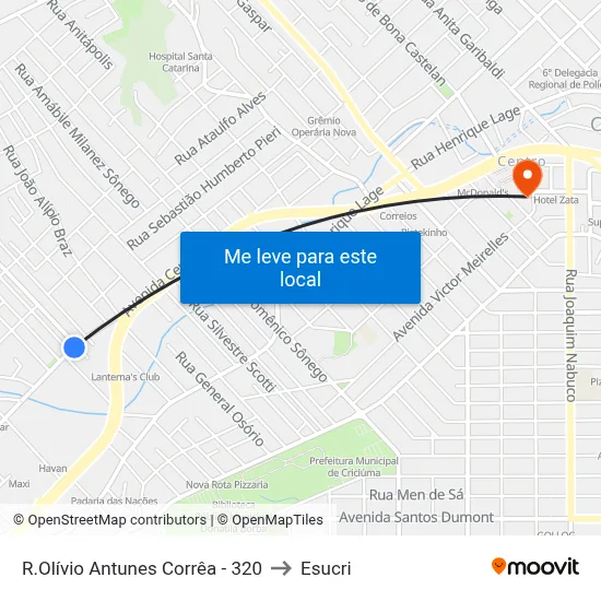 R.Olívio Antunes Corrêa - 320 to Esucri map