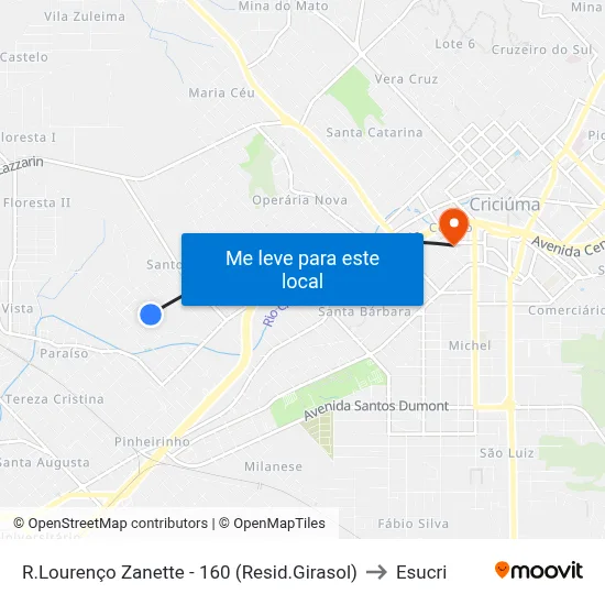 R.Lourenço Zanette - 160 (Resid.Girasol) to Esucri map