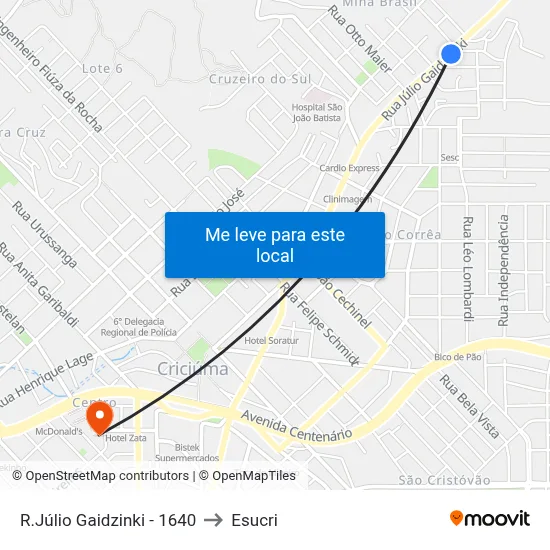 R.Júlio Gaidzinki - 1640 to Esucri map