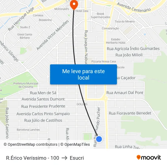 R.Érico Veríssimo - 100 to Esucri map