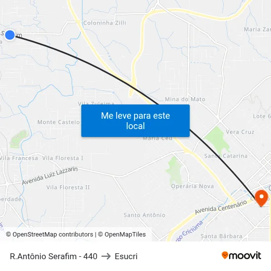 R.Antônio Serafim - 440 to Esucri map