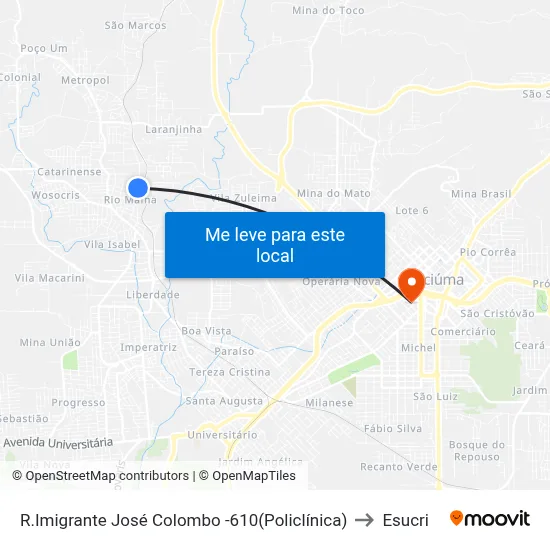 R.Imigrante José Colombo -610(Policlínica) to Esucri map