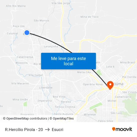 R.Hercílio Pirola - 20 to Esucri map