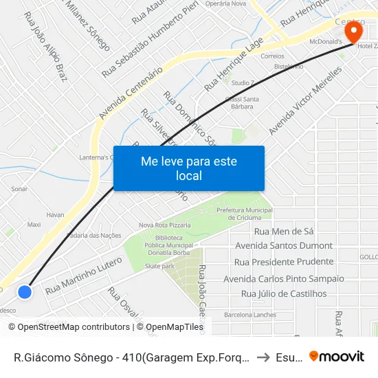 R.Giácomo Sônego - 410(Garagem Exp.Forquilhinha) to Esucri map