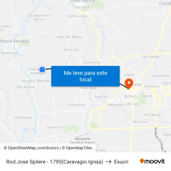 Rod.José Spilere - 1790(Caravagio Igreja) to Esucri map
