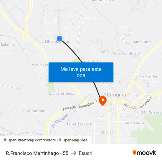 R.Francisco Martinhago - 55 to Esucri map