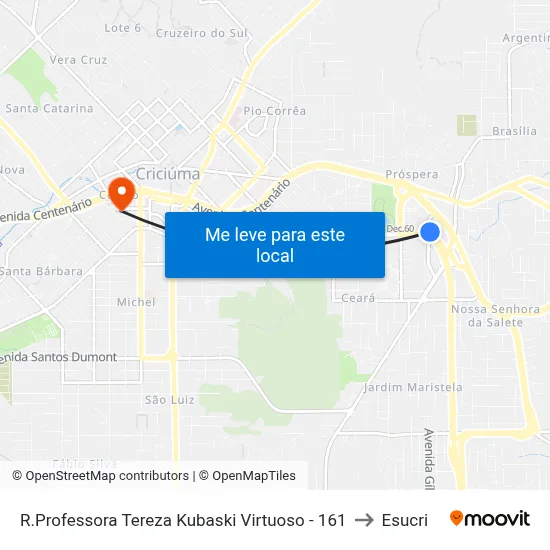 R.Professora Tereza Kubaski Virtuoso - 161 to Esucri map
