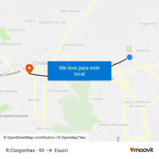 R.Congonhas - 90 to Esucri map