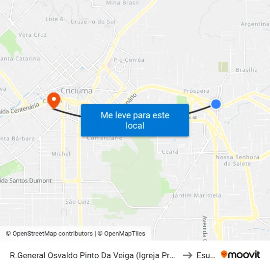 R.General Osvaldo Pinto Da Veiga (Igreja Próspera) to Esucri map