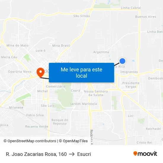 R. Joao Zacarias Rosa, 160 to Esucri map