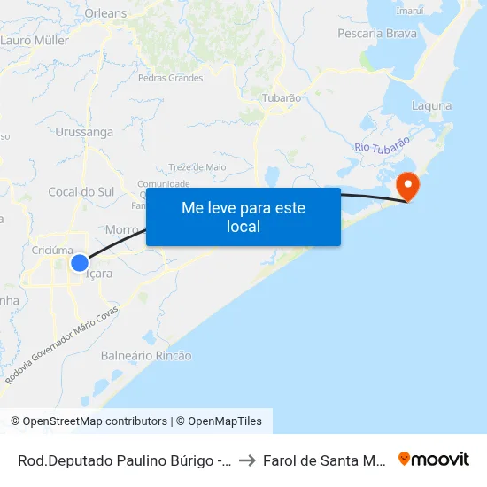 Rod.Deputado Paulino Búrigo - 151 to Farol de Santa Marta map