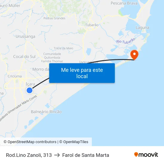 Rod.Lino Zanoli, 313 to Farol de Santa Marta map
