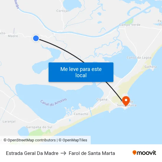 Estrada Geral Da Madre to Farol de Santa Marta map