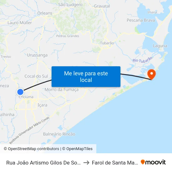 Rua João Artismo Gilos De Souza to Farol de Santa Marta map