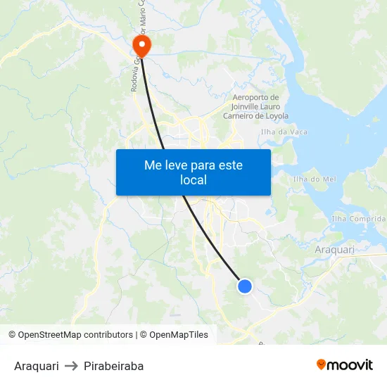 Araquari to Pirabeiraba map