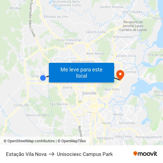 Estação Vila Nova to Unisociesc Campus Park map
