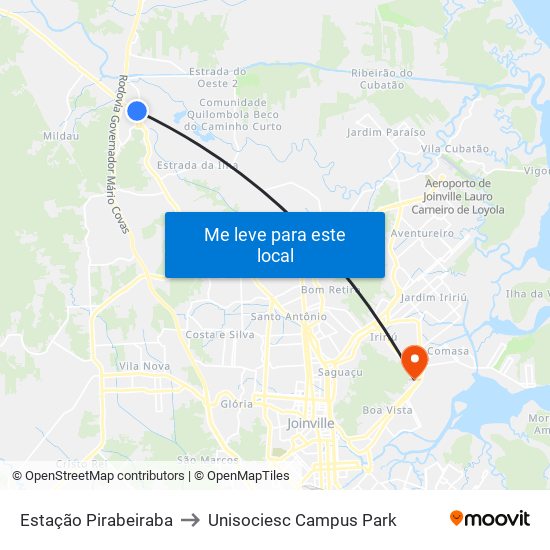 Estação Pirabeiraba to Unisociesc Campus Park map