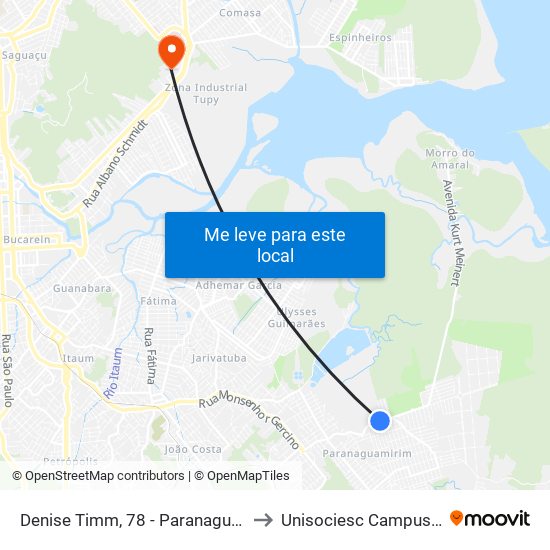 Denise Timm, 78 - Paranaguamirim to Unisociesc Campus Park map