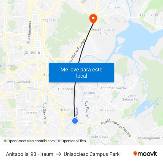 Anitapolis, 93 - Itaum to Unisociesc Campus Park map