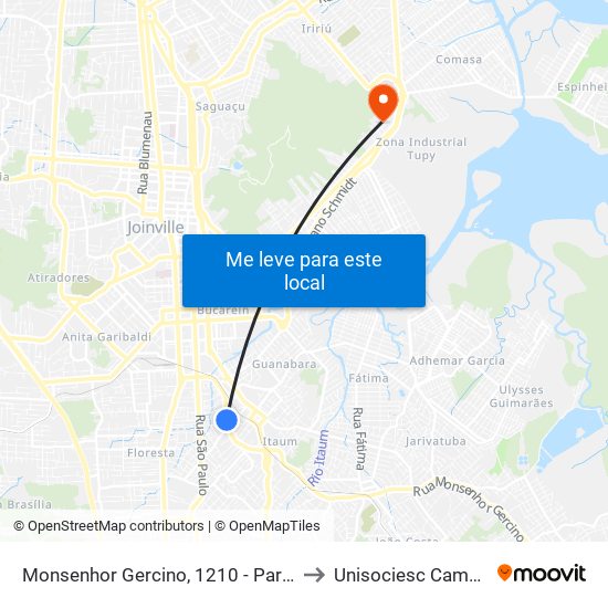 Monsenhor Gercino, 1210 - Paranaguamirim to Unisociesc Campus Park map