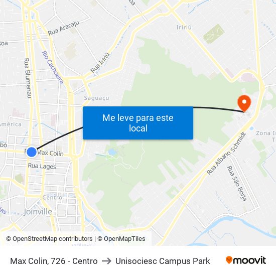Max Colin, 726 - Centro to Unisociesc Campus Park map