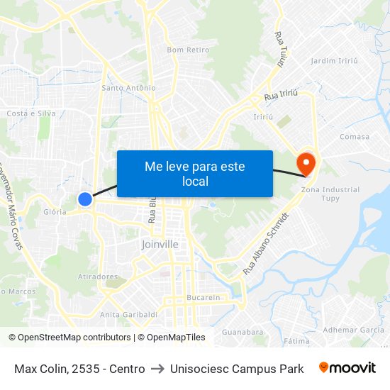 Max Colin, 2535 - Centro to Unisociesc Campus Park map