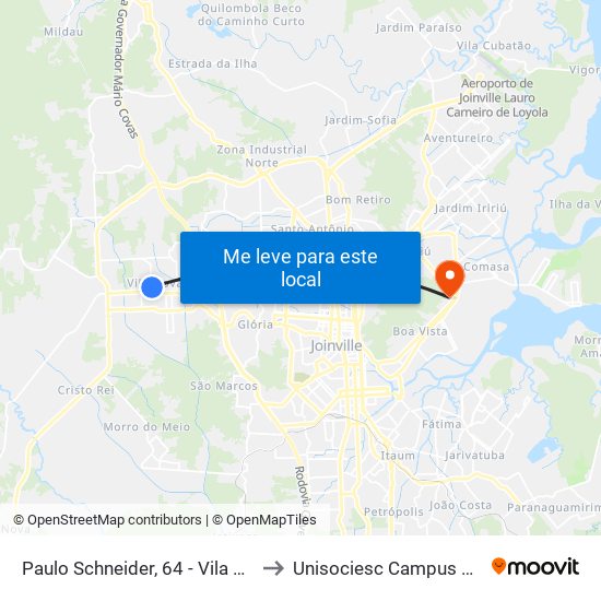 Paulo Schneider, 64 - Vila Nova to Unisociesc Campus Park map